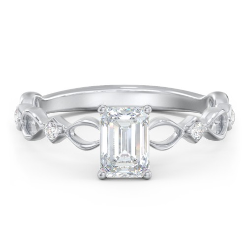 Modern Diamond Twisted Band Ring with Accents – 14K White Gold with Diamond