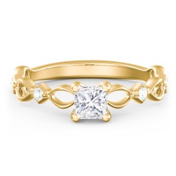 Modern Diamond Twisted Band Ring with Accents in 9K Solid Yellow Gold