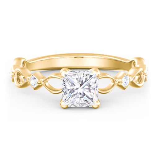 Modern Diamond Twisted Band Ring with Accents – 9kt Yellow Gold with Diamond