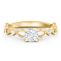Modern Diamond Twisted Band Ring with Accents in 9K Solid Yellow Gold
