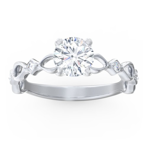 Modern Diamond Twisted Band Ring with Accents – 14K White Gold with Diamond