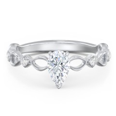 Modern Diamond Twisted Band Ring with Accents – 14K White Gold with Diamond