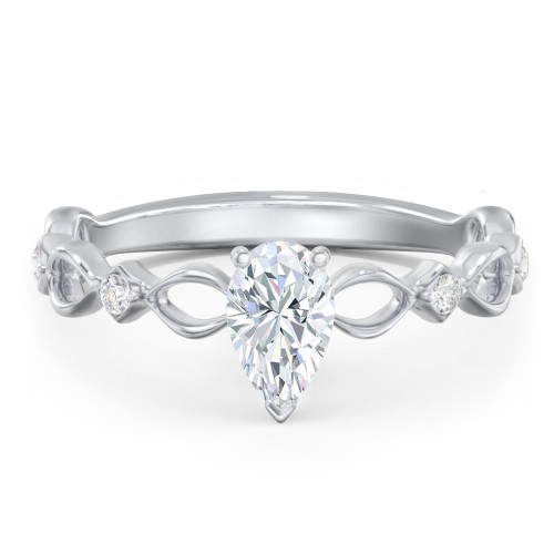 Modern Diamond Twisted Band Ring with Accents – 14K White Gold with Diamond
