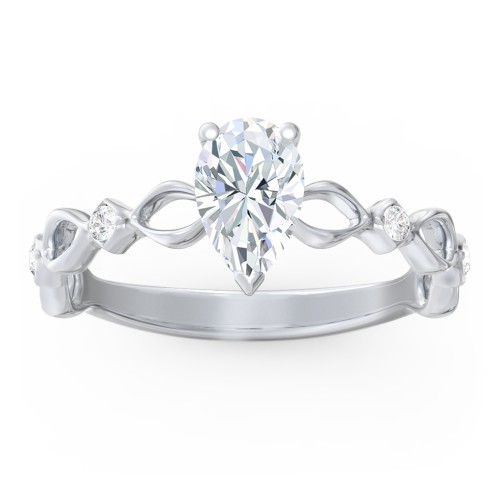 Modern Diamond Twisted Band Ring with Accents – 14K White Gold with Diamond