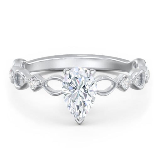 Modern Diamond Twisted Band Ring with Accents – 14K White Gold with Diamond