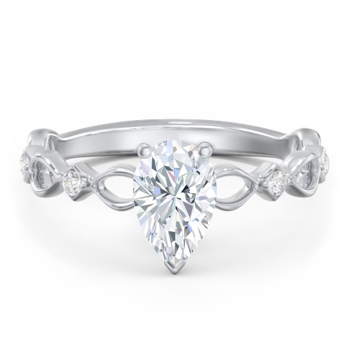 Modern Diamond Twisted Band Ring with Accents – 14K White Gold with Diamond