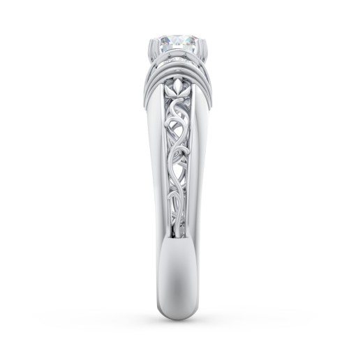 Vintage Solitaire Engagement Ring with Shoulder Accents and Sculptural Band – 14K White Gold with Diamond