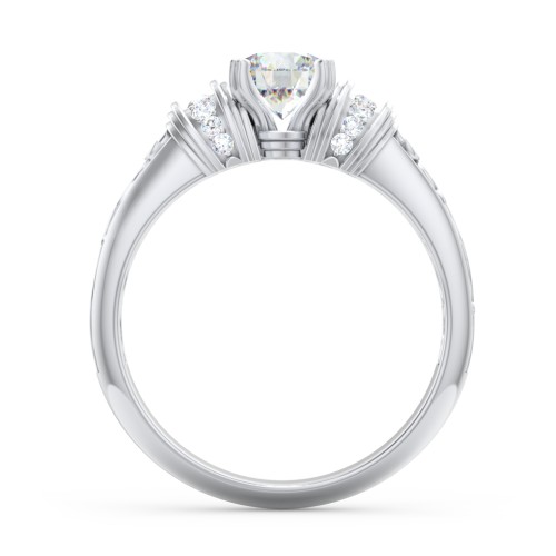Vintage Solitaire Engagement Ring with Shoulder Accents and Sculptural Band – 14K White Gold with Diamond
