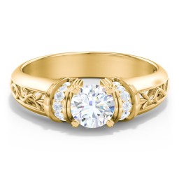 Vintage Solitaire Engagement Ring with Shoulder Accents and Sculptural Band in 9K Solid Yellow Gold