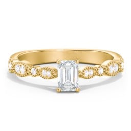 Vintage Diamond Ring with Milgrain Leaves and Accents