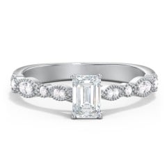 Vintage Diamond Ring with Milgrain Leaves and Accents