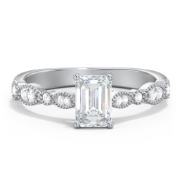 Vintage Diamond Ring with Milgrain Leaves and Accents