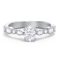 Vintage Diamond Ring with Milgrain Leaves and Accents