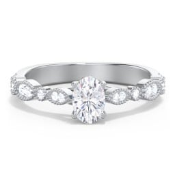 Vintage Diamond Ring with Milgrain Leaves and Accents