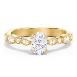 Vintage Diamond Ring with Milgrain Leaves and Accents