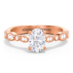 Vintage Diamond Ring with Milgrain Leaves and Accents