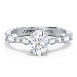 Vintage Diamond Ring with Milgrain Leaves and Accents