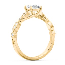 Vintage Diamond Ring with Milgrain Leaves and Accents in 9K Solid Yellow Gold