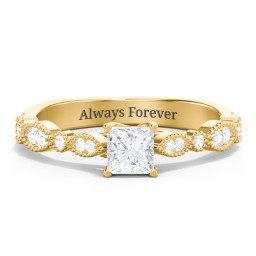 Vintage Diamond Ring with Milgrain Leaves and Accents in 9K Solid Yellow Gold with 04LABDIAM-PC-0.50-VS2-F-G and Lab Diamond