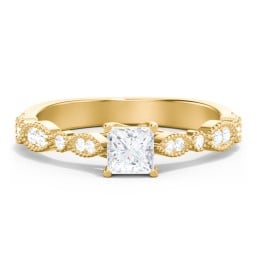 Vintage Diamond Ring with Milgrain Leaves and Accents