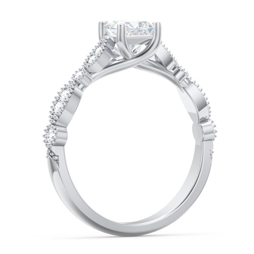 Vintage Diamond Ring with Milgrain Leaves and Accents – 14K White Gold with Lab Diamond