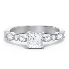 Vintage Diamond Ring with Milgrain Leaves and Accents