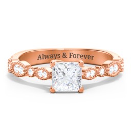 Vintage Diamond Ring with Milgrain Leaves and Accents