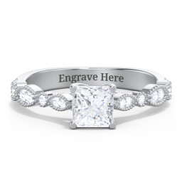Vintage Diamond Ring with Milgrain Leaves and Accents