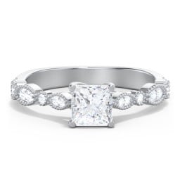 Vintage Diamond Ring with Milgrain Leaves and Accents