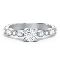 Vintage Diamond Ring with Milgrain Leaves and Accents