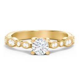 Vintage Diamond Ring with Milgrain Leaves and Accents