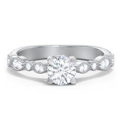 Vintage Diamond Ring with Milgrain Leaves and Accents