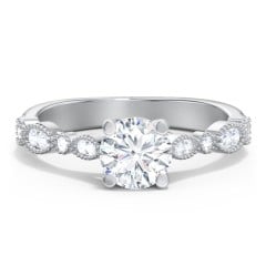 Vintage Diamond Ring with Milgrain Leaves and Accents