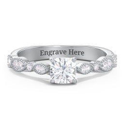 Vintage Diamond Ring with Milgrain Leaves and Accents