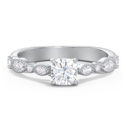 Vintage Diamond Ring with Milgrain Leaves and Accents