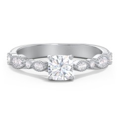Vintage Diamond Ring with Milgrain Leaves and Accents – 14K White Gold with Lab Diamond