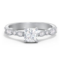 Vintage Diamond Ring with Milgrain Leaves and Accents