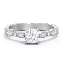 Vintage Diamond Ring with Milgrain Leaves and Accents