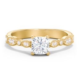 Vintage Diamond Ring with Milgrain Leaves and Accents