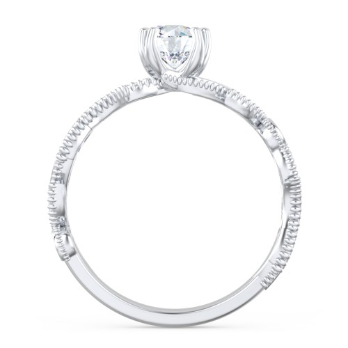 Vintage Leaf and Vine Solitaire Engagement Ring with Milgrain – 14K White Gold with Lab Diamond