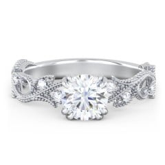 Vintage Leaf and Vine Solitaire Engagement Ring with Milgrain