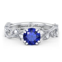 Vintage Leaf and Vine Solitaire Engagement Ring with Milgrain