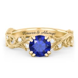 Vintage Leaf and Vine Solitaire Engagement Ring with Milgrain