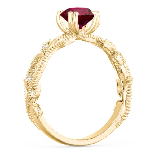 Vintage Leaf and Vine Solitaire Engagement Ring with Milgrain