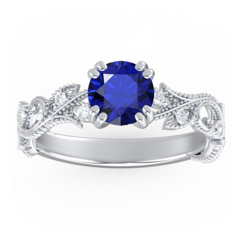 Vintage Leaf and Vine Solitaire Engagement Ring with Milgrain