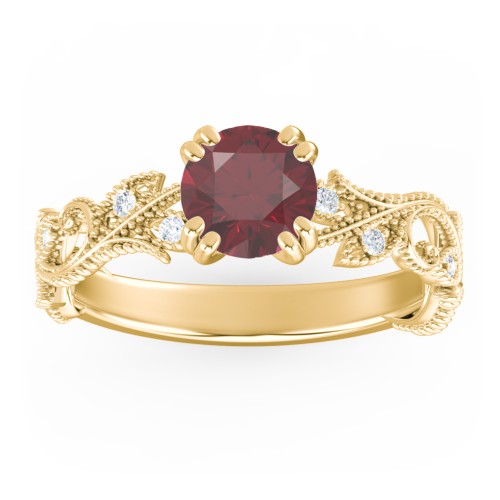 Vintage Leaf and Vine Solitaire Engagement Ring with Milgrain