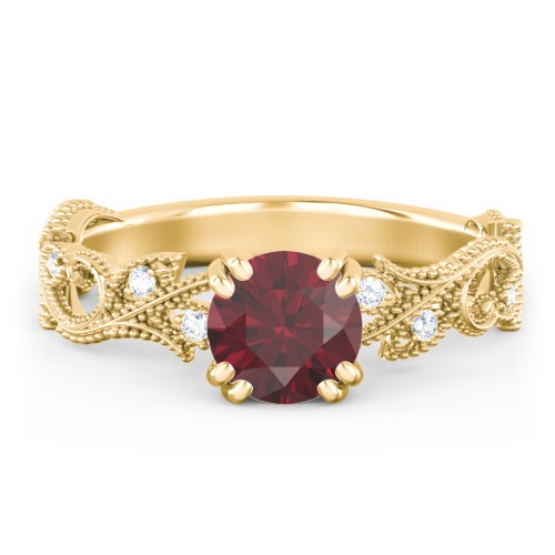 Vintage Leaf and Vine Solitaire Engagement Ring with Milgrain