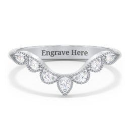 Vintage Curved Leaf Band with Diamond Accents