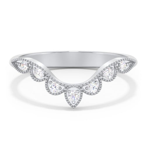 Vintage Curved Leaf Band with Diamond Accents