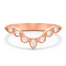 Vintage Curved Leaf Band with Diamond Accents in 9K Solid Rose Gold